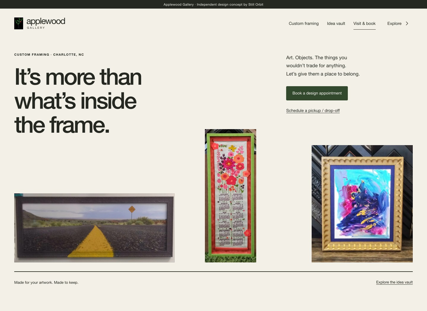 Applewood Gallery website homepage