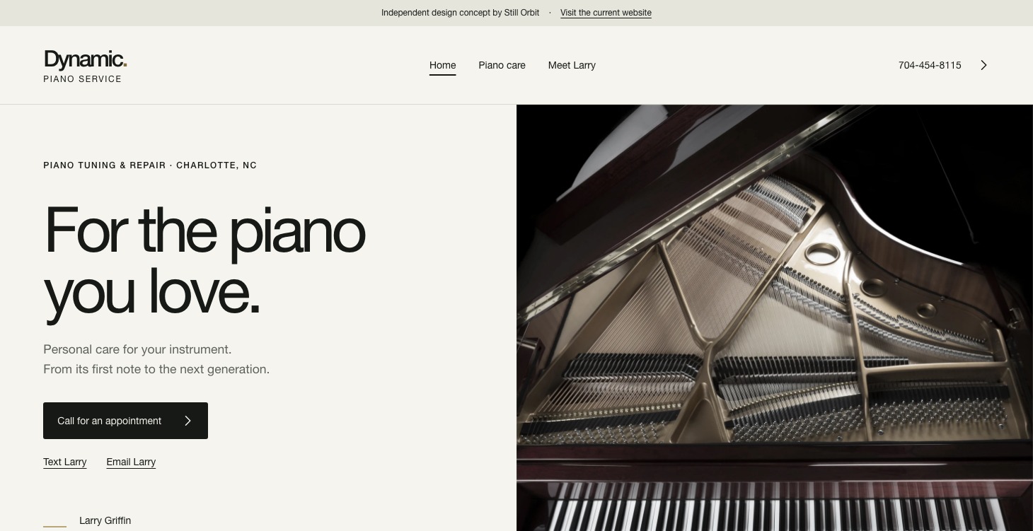 Dynamic Piano Service website homepage