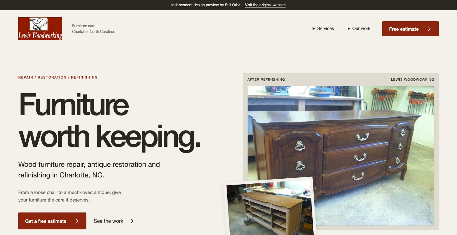 Lewis Woodworking website homepage