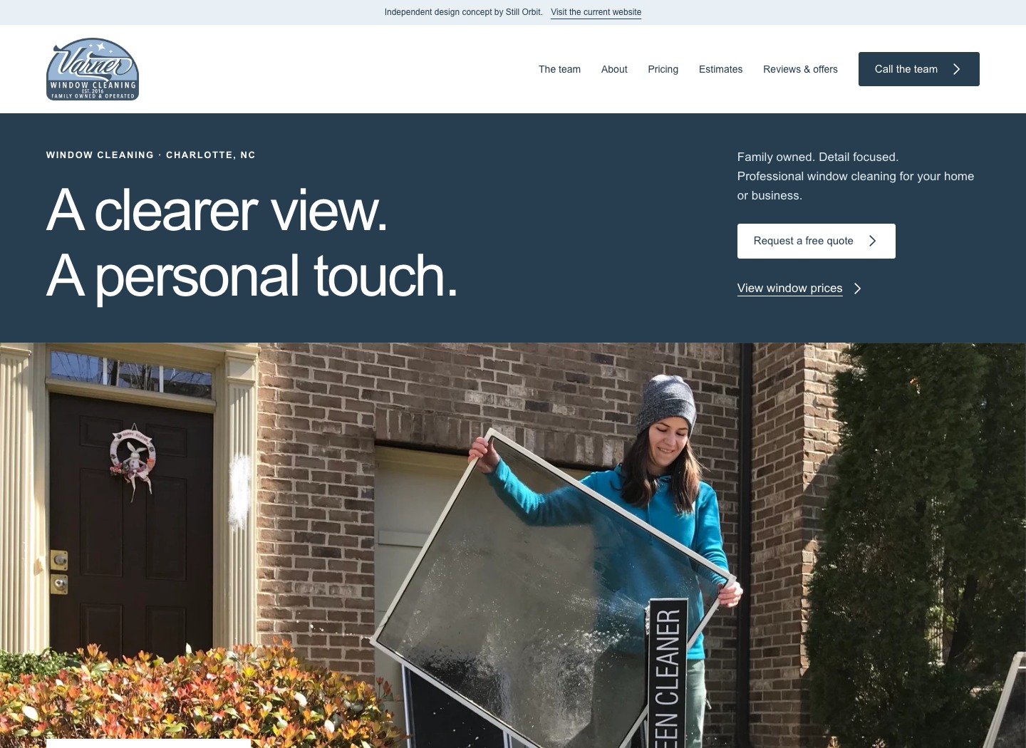 Varner Window Cleaning website homepage