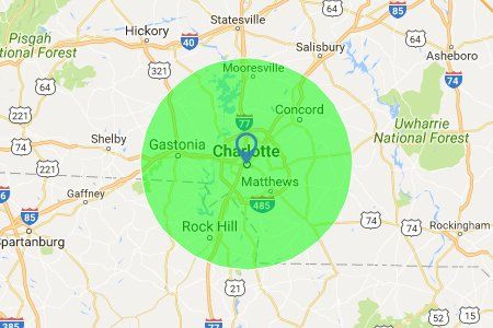 Charlotte-area service map from the original Lewis Woodworking website